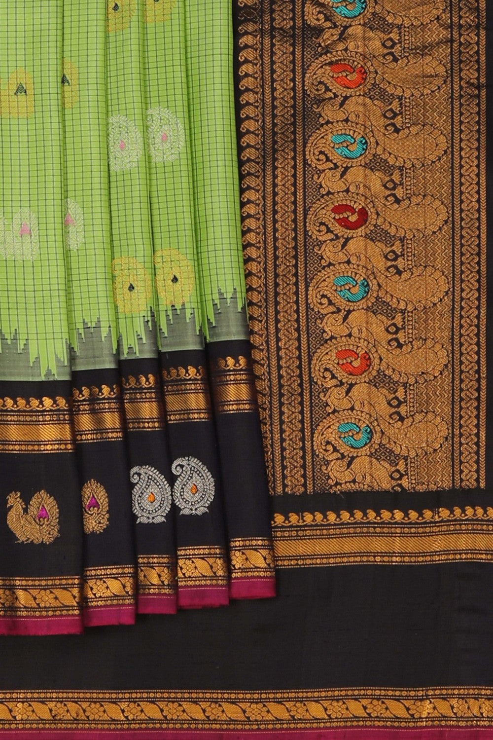 Image of Gadwal Silk Kattam Mint Green Saree